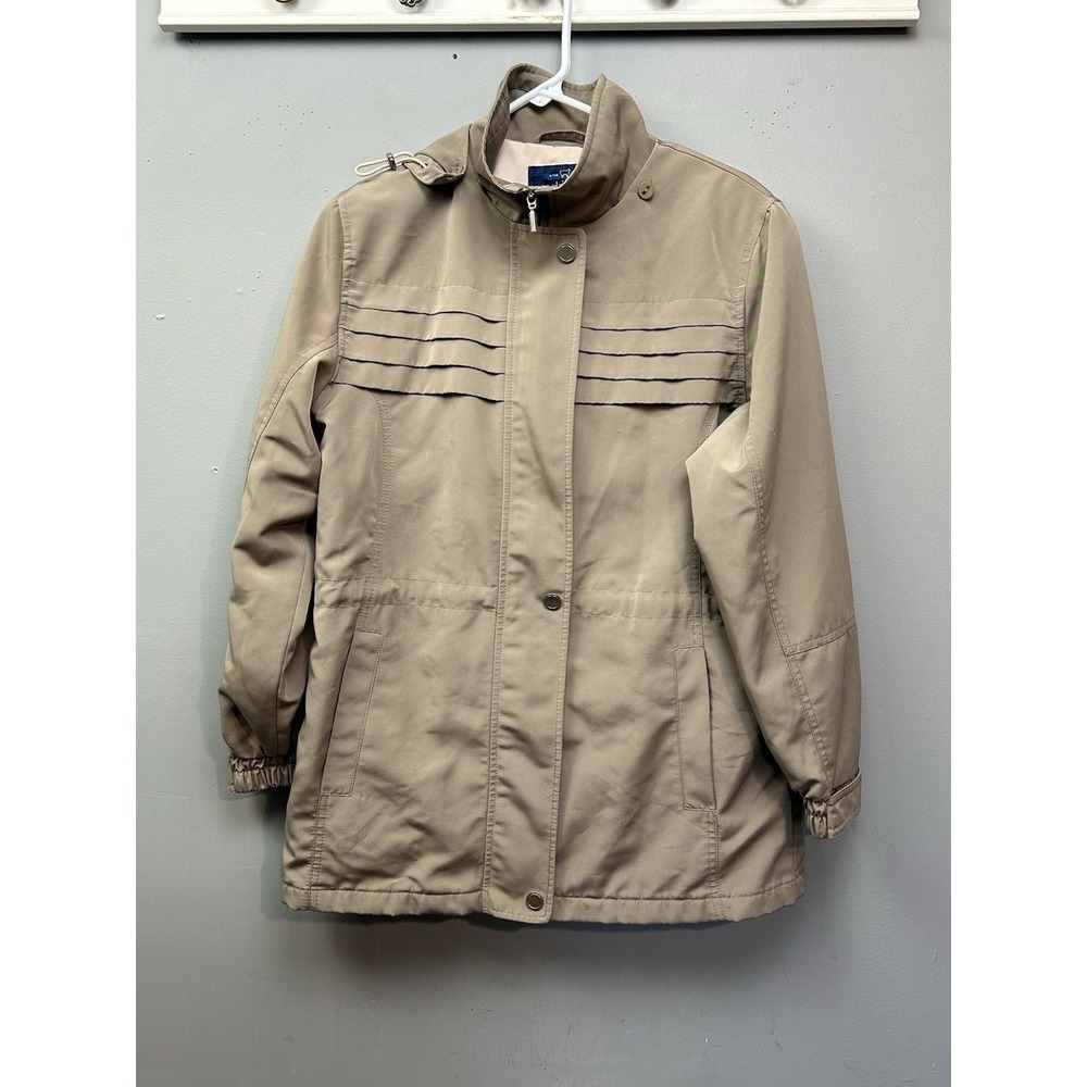 Mackintosh New England Jacket Womens Small Tan Hooded Pleated Utility Field Coat
